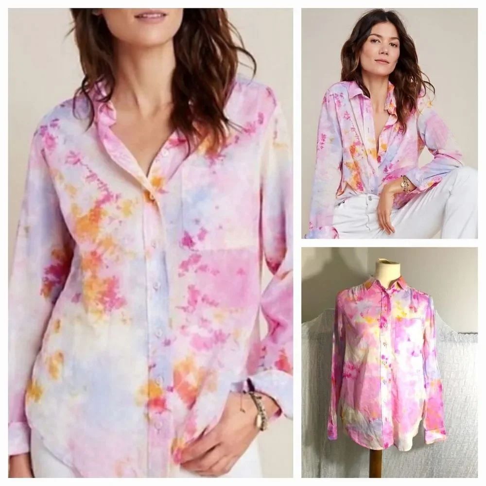 Anthropologie-Pilcro NWT The Cate Tie Dye Button Down Shirt Size XS